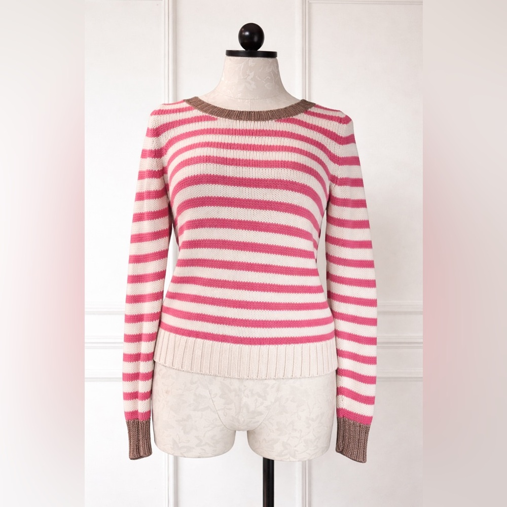 Banana Republic Pink, Cream & Brown Striped Crewneck Sweater